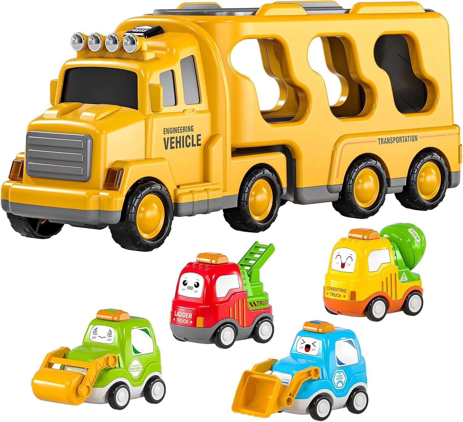 5 Pack Ambulance Vehicle Toddler Truck Toys for 3 4 5 6 Year Old Boys, Friction Powered Cars with Toy Helicopter, Police Car, Fire Truck, Ambulance Car, Birthday Gifts for Girls Age 3-9